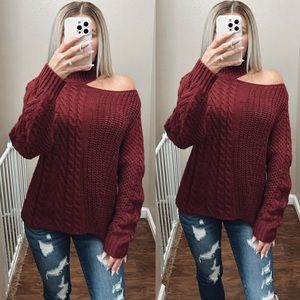 Peach Love California | Burgundy knit off the shoulder sweater relaxed fit small